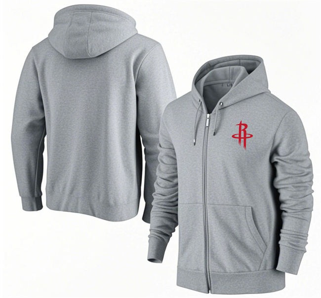 Men's Houston Rockets Gray Primary Logo Full-Zip Hoodie