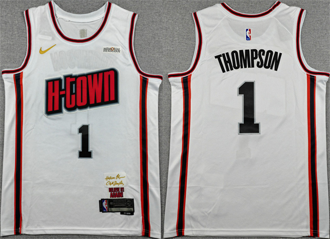 Men's Houston Rockets #1 Amen Thompson White 2025 City Edition Stitched Jersey