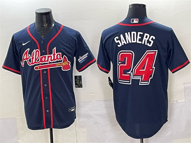 Men's Atlanta Braves #24 Deion Sanders Navy 2025 Speedway Classic Alternate Stitched Baseball Jersey