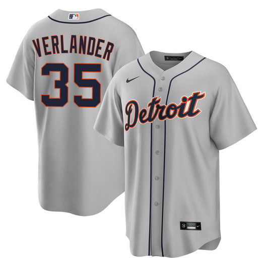 Men's Detroit Tigers #35 Justin Verlander Grey 2026 Road Stitched Baseball Jersey