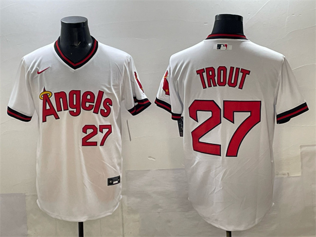 Men's Los Angeles Angels #27 Mike Trout White Cool Base Stitched Baseball Jersey
