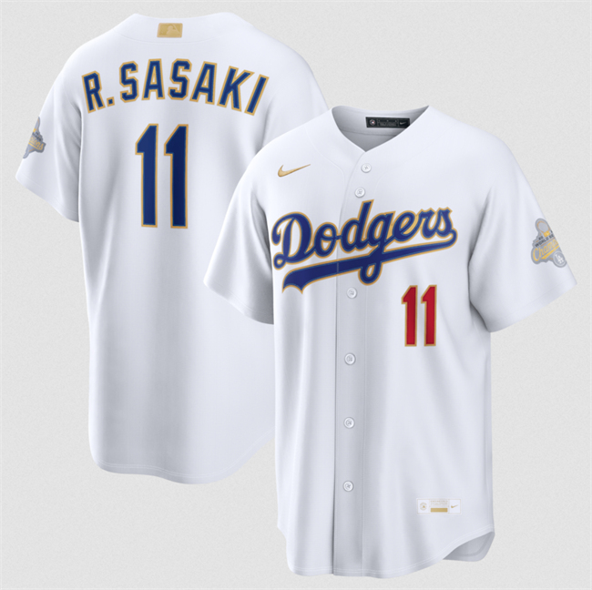 Men's Los Angeles Dodgers #11 Roki Sasaki White 2026 Gold Collection Stadium Stitched Baseball Jersey