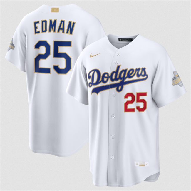 Men's Los Angeles Dodgers #25 Tommy Edman White 2026 Gold Collection Stadium Stitched Baseball Jersey