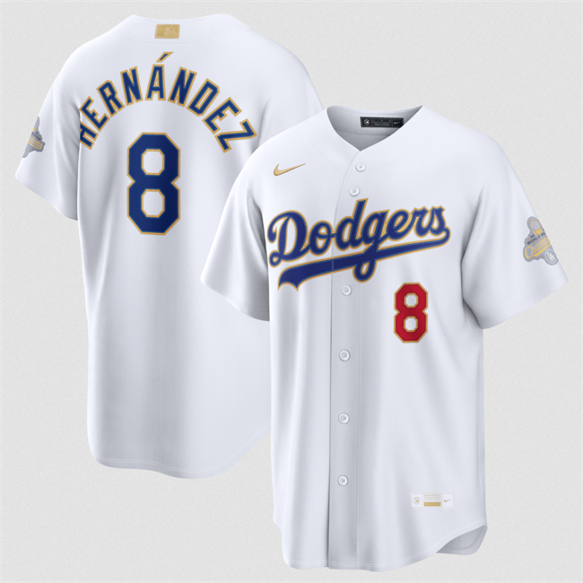Men's Los Angeles Dodgers #8 Enrique Hernández White 2026 Gold Collection Stadium Stitched Baseball Jersey