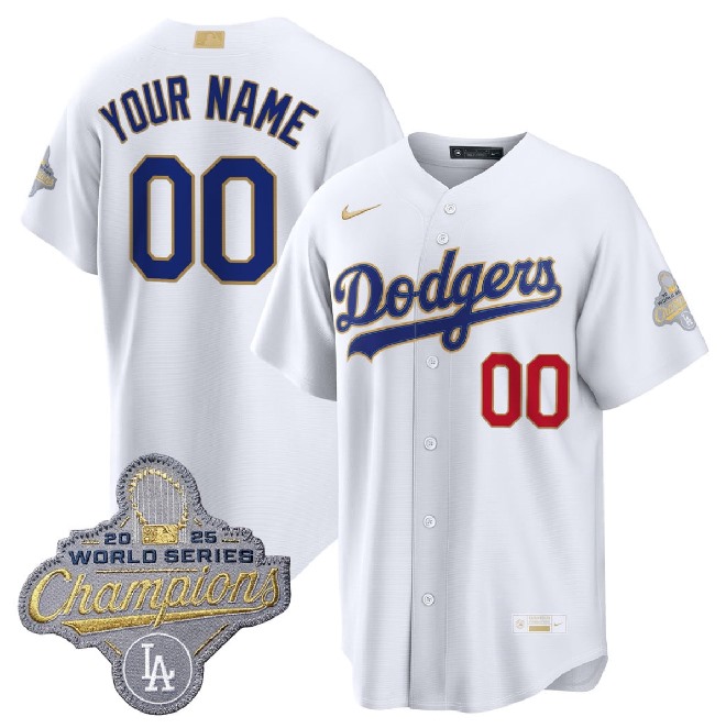 Men's Los Angeles Dodgers Active Player Custom White 2026 Gold Collection Stadium Stitched Baseball Jersey_Jc