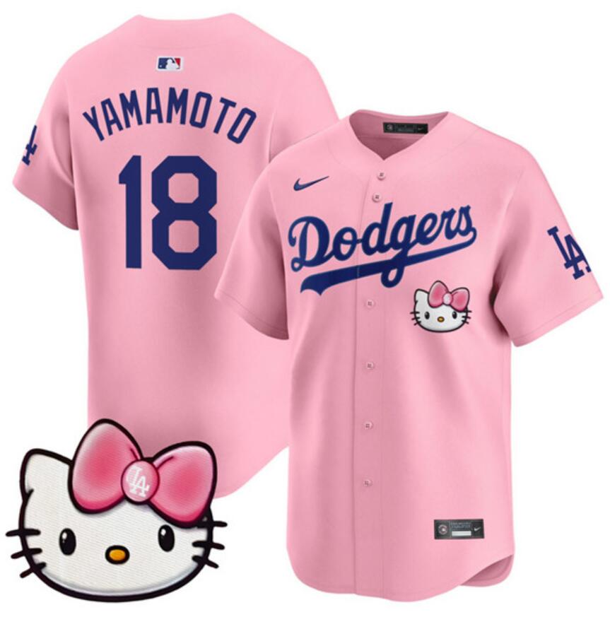 Men's Los Angeles Dodgers #18 Yoshinobu Yamamoto Pink 2025 Hello Kitty Vapor Limited Stitched Baseball Jersey