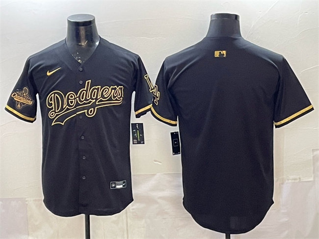 Men's Los Angeles Dodgers Blank Black Gold 2025 World Series Champions Patch Limited Stitched Baseball Jersey