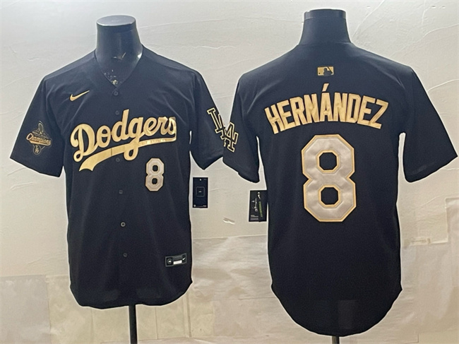 Men's Los Angeles Dodgers #8 Enrique Hernández Black Gold 2025 World Series Champions Patch Limited Stitched Baseball Jersey