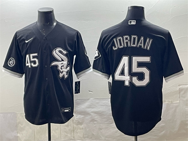 Men's Chicago White Sox #45 Michael Jordan Black With Patch Cool Base Stitched Baseball Jersey
