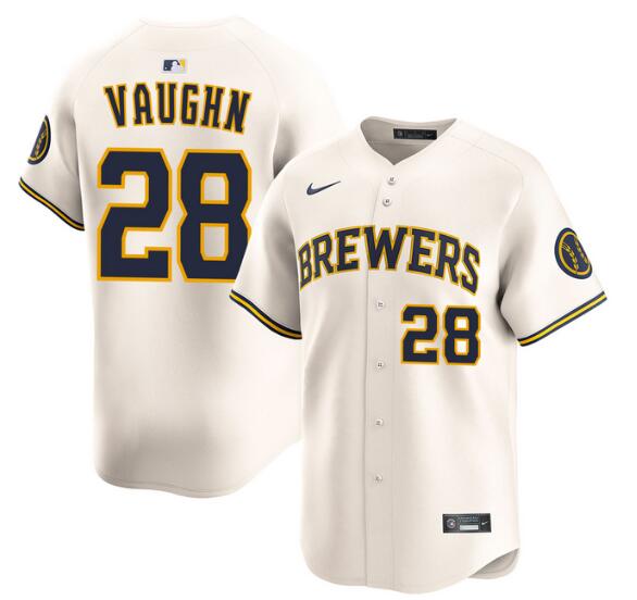 Men's Milwaukee Brewers #28 Andrew Vaughn Cream Limited Stitched Baseball Jersey