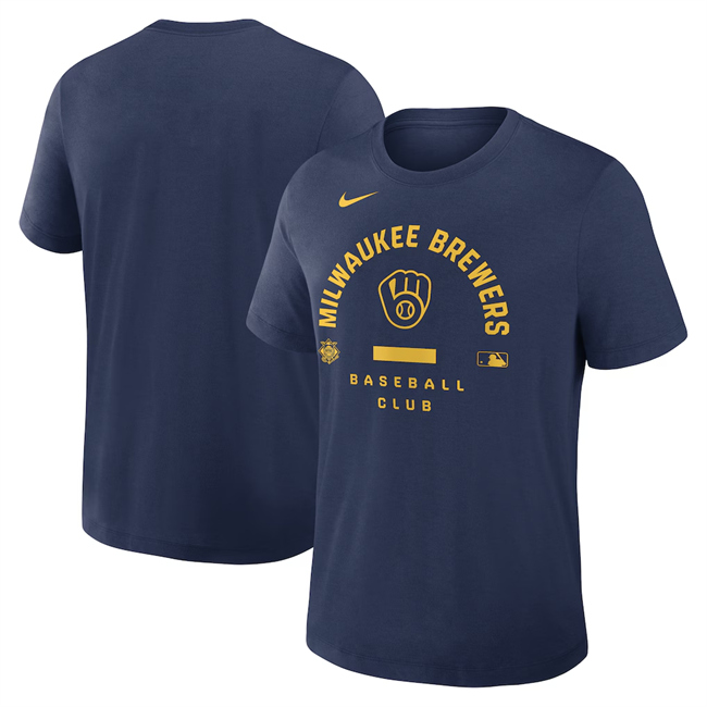 Men's Milwaukee Brewers Navy Collection Early Work Tri-Blend Dri-FIT T-Shirt