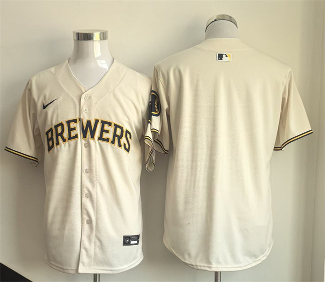 Men's Milwaukee Brewers Blank Cream Limited Stitched Jersey