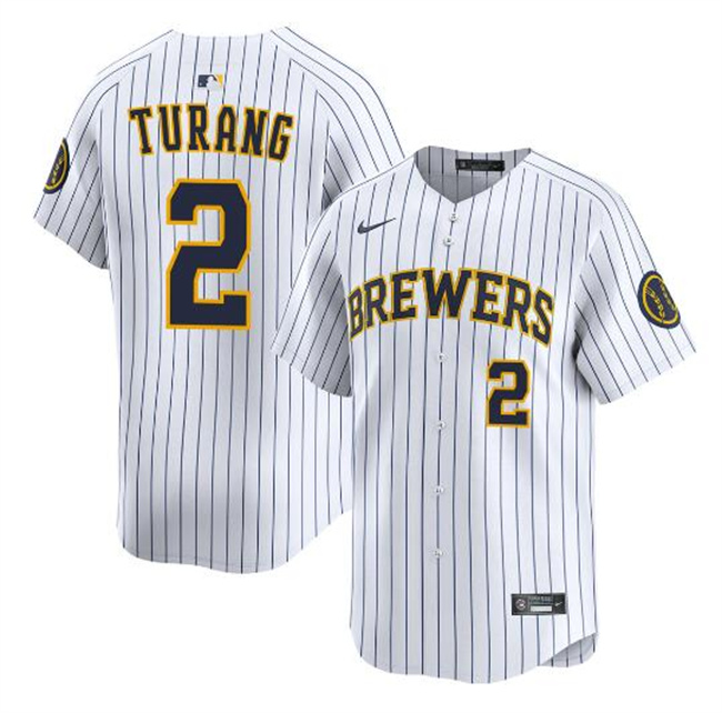 Men's Milwaukee Brewers #2 Brice Turang White Alternate Limited Stitched Baseball Jersey