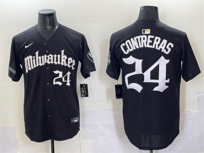 Men's Milwaukee Brewers #24 William Contreras Black 'Gothic 414 Shadows Edition' Vapor Premier Limited Stitched Jersey