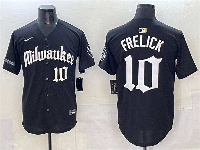 Men's Milwaukee Brewers #10 Sal Frelick Black 'Gothic 414 Shadows Edition' Vapor Premier Limited Stitched Jersey