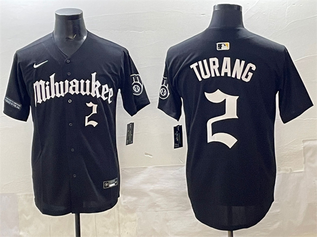 Men's Milwaukee Brewers #2 Brice Turang Black 'Gothic 414 Shadows Edition' Vapor Premier Limited Stitched Jersey