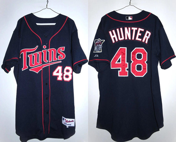 Men's Minnesota Twins #48 Torii Hunter Navy Double Knit Stitched Baseball Jersey