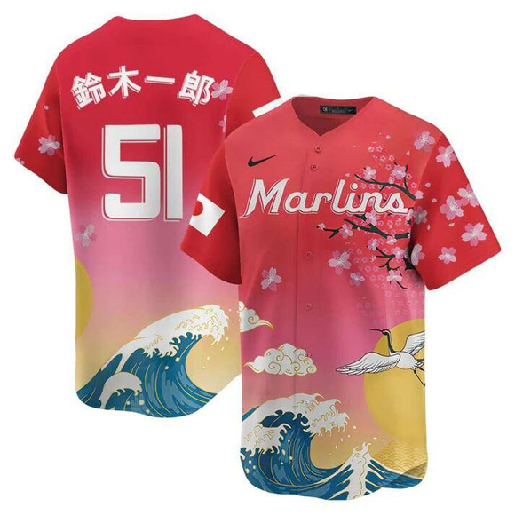 Men's Miami Marlins #51 鈴木一郎 Pink Japanese Heritage Night 2025 Limited Baseball Jersey