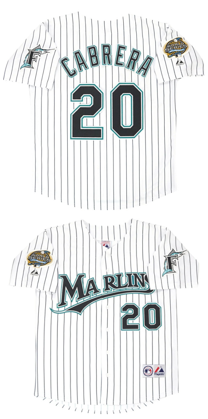 Men's Miami Marlins #20 Miguel Cabrera White 2003 Throwback Stitched Baseball Jersey