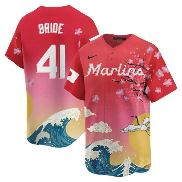 Men's Miami Marlins #41 Jonah Bride Pink Japanese Heritage Night 2025 Limited Baseball Jersey