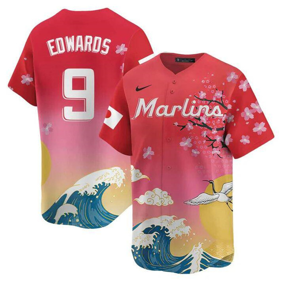 Men's Miami Marlins #9 Xavier Edwards Pink Japanese Heritage Night 2025 Limited Baseball Jersey