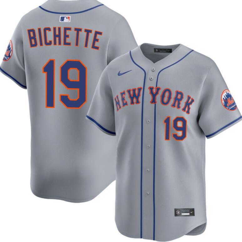 Men's New York Mets #19 Bo Bichette 2026 Grey Limited Stitched Baseball Jersey