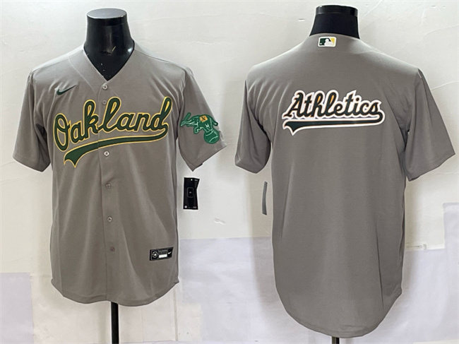 Men's Oakland Athletics Team Big Logo Grey Cool Base Stitched Baseball  Jersey