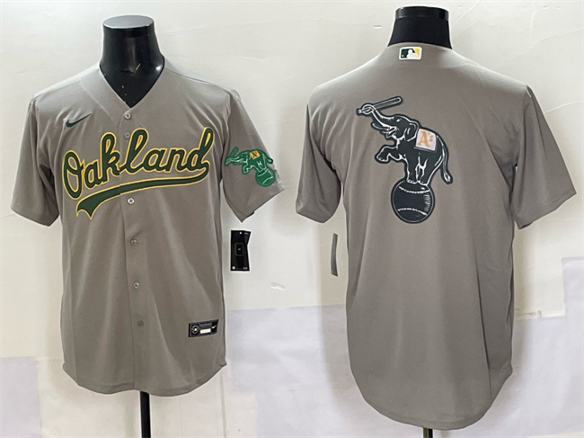 Men's Oakland Athletics Team Big Logo Grey Cool Base Stitched Baseball   Jersey