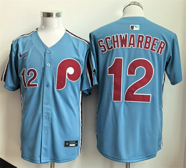 Men's Philadelphia Phillies #12 Kyle Schwarber Blue Limited Stitched Baseball Jersey