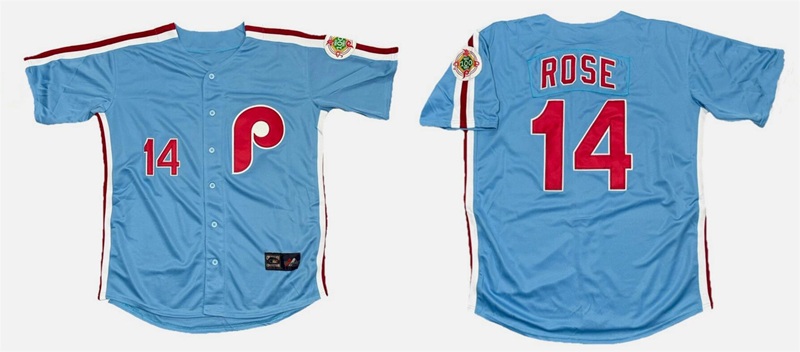 Men's Philadelphia Phillies #14 Pete Rose Blue 1984 Cooperstown Away Stitched Baseball Jersey