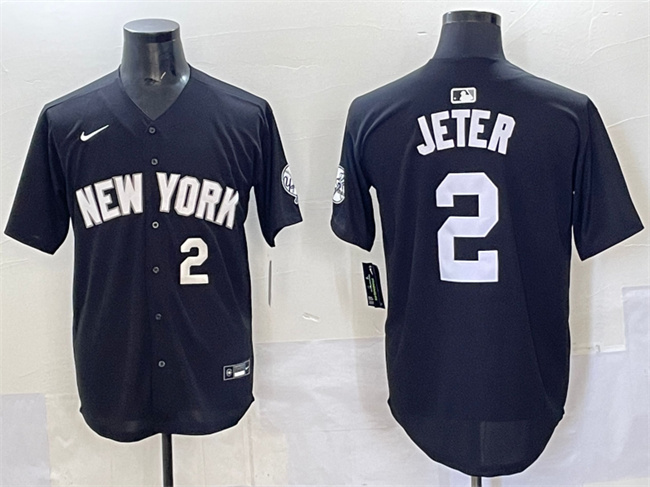 Men's New York Yankees #2 Derek Jeter Black Limited Stitched Baseball Jersey