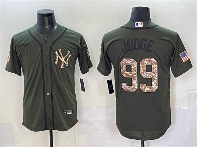 Men's New York Yankees #99 Aaron Judge Olive Salute To Service Cool Base Stitched Jersey