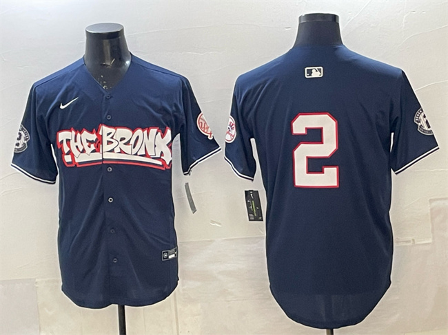Men's New York Yankees #2 Derek Jeter Navy Bronx Graffiti V2 Vapor Limited Stitched Baseball Jersey