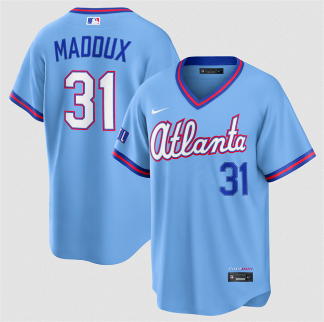 Men's Atlanta Braves #31 Greg Maddux Powder Blue 2026 City Connect Stadium Stitched Baseball Jersey
