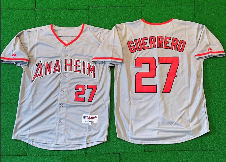 Men's Los Angeles Angels #27 Vladimir Guerrero Grey Stitched Baseball Jersey