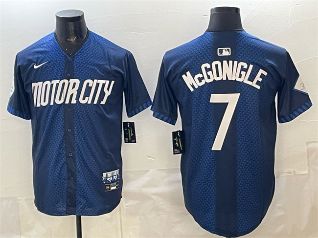 Men's Detroit Tigers #7 Kevin McGonigle Navy City Connect Cool Base Limited Stitched Jersey
