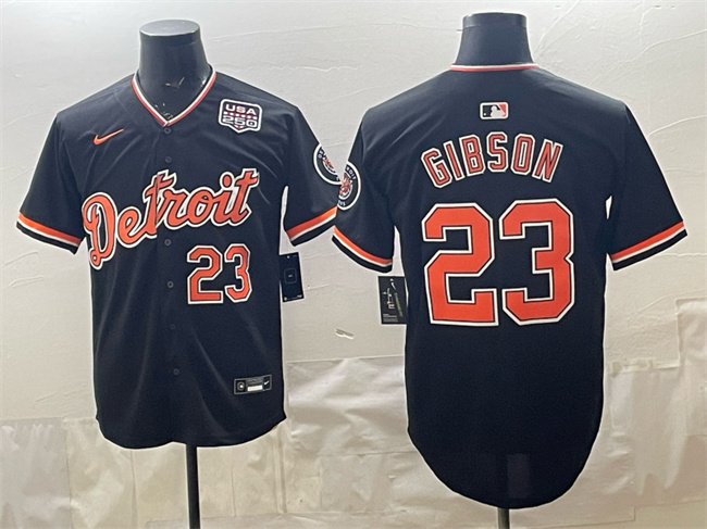 Men's Detroit Tigers #23 Kirk Gibson Black 2026 Alternate USA 250' Patch Vapor Premier Limited Stitched Baseball Jersey