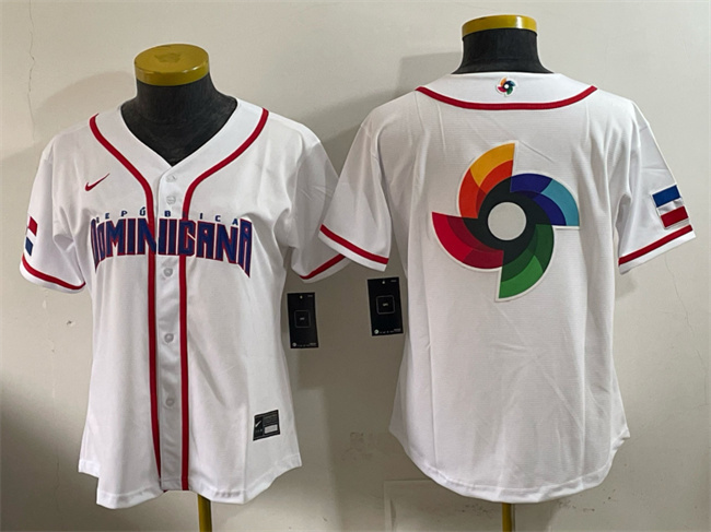 Youth Dominican Republic Baseball White 2026 World Baseball Classic Big Logo Home Stadium Stitched Baseball Jersey