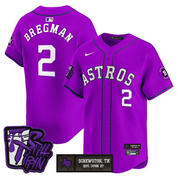 Men's Houston Astros #2 Alex Bregman DJ Screw Still Tippin Purple Patch Vapor Limited Stitched Baseball Jersey