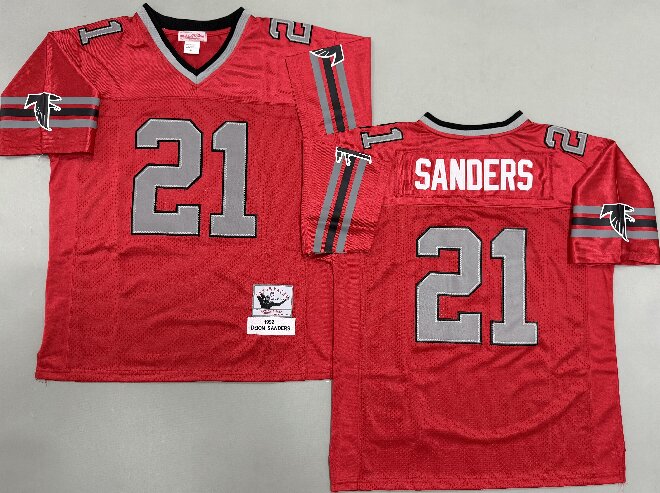 Men's Atlanta Falcons #21 Deion Sanders 1992 Red Gray Throwback Jersey