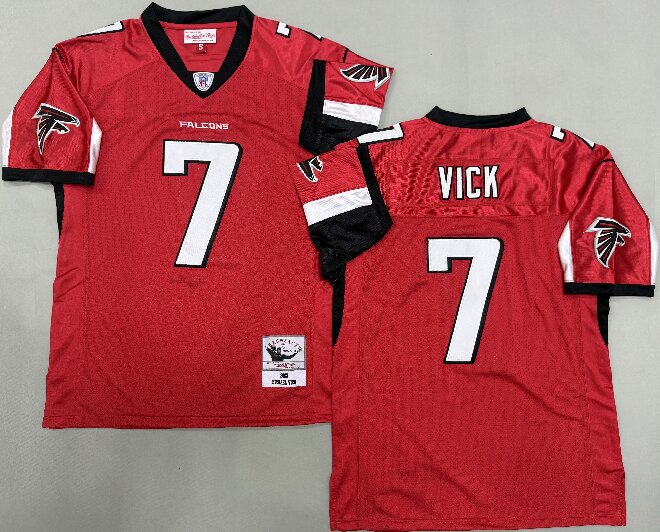 Mens Atlanta Falcons #7 Michael Vick Red Mitchell&Ness Throwback Football Jersey