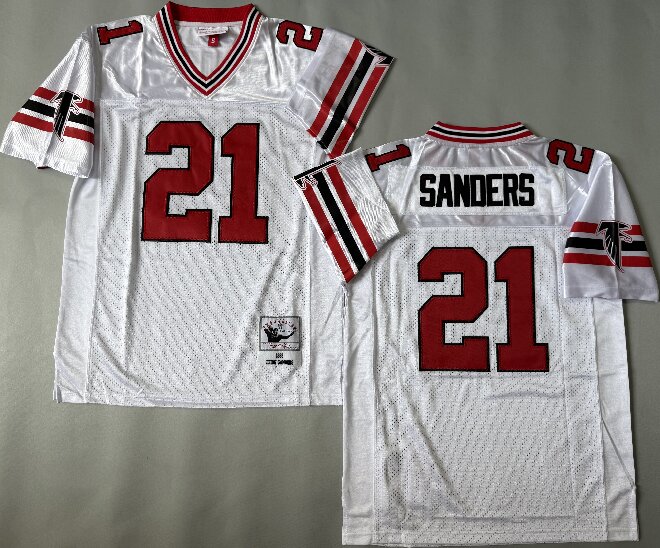 Men's Atlanta Falcons #21 Deion Sanders Mitchell & Ness White Retired Player Football Jersey