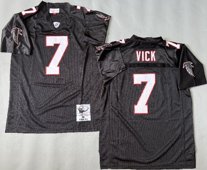 Men's Atlanta Falcons #7 Michael Vick Black Mitchell & Ness Throwback Vintage Football Jersey