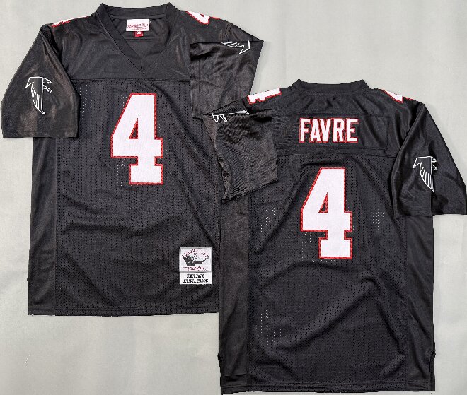 Men's Atlanta Falcons #4 Brett Favre Black Mitchell & Ness Throwback Vintage Football Jersey