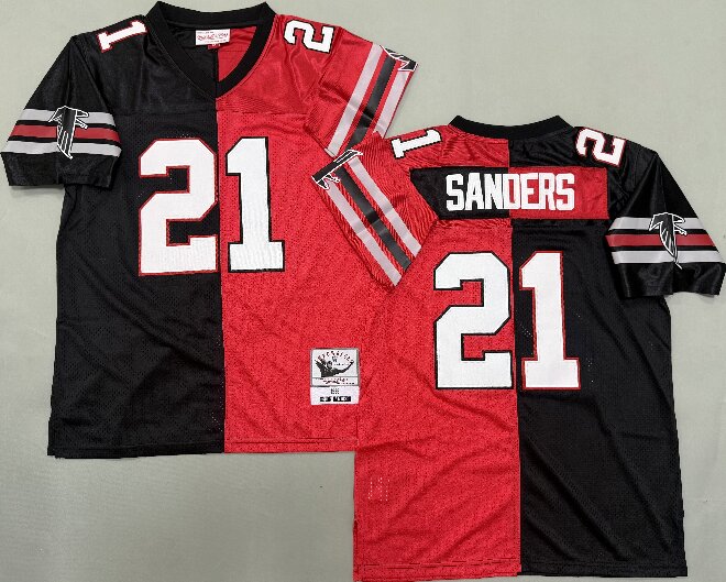 Men's Atlanta Falcons #21 Deion Sanders 1989 Black Red Split Two Tone Throwback Jersey