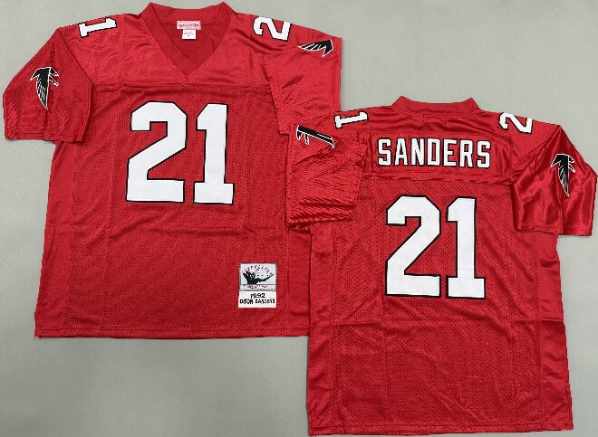 Men's Atlanta Falcons #21 Deion Sanders Red Mitchell & Ness Throwback Vintage Football Jersey