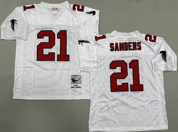 Men's Atlanta Falcons #21 Deion Sanders White Mitchell & Ness Throwback Vintage Football Jersey