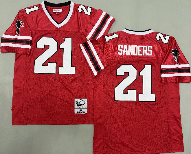Men's Atlanta Falcons #21 Deion Sanders Mitchell & Ness Red Retired Player Football Jersey