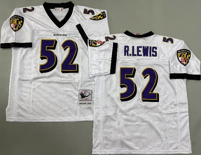 Men's Baltimore Ravens #52 Ray Lewis Mitchell & Ness 2004 Throwback Jersey -White