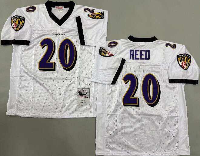 Men's Baltimore Ravens #20 Ed Reed Mitchell & Ness 2004 Throwback Jersey -White